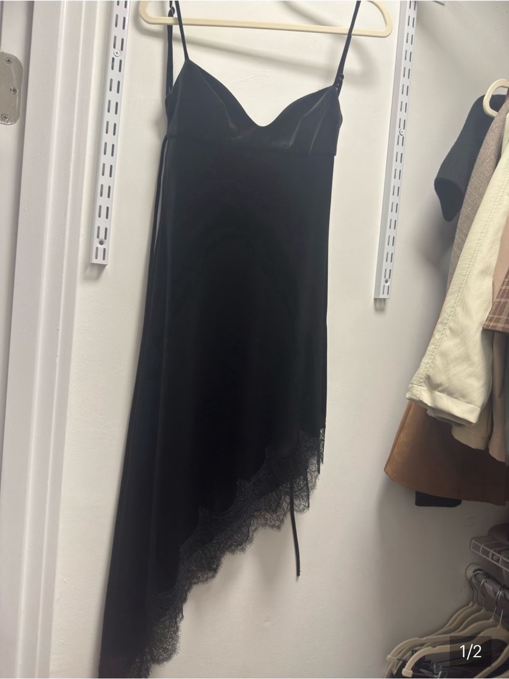 Zara Black Slip Dress with Lace Trim - Picture 2 of 2
